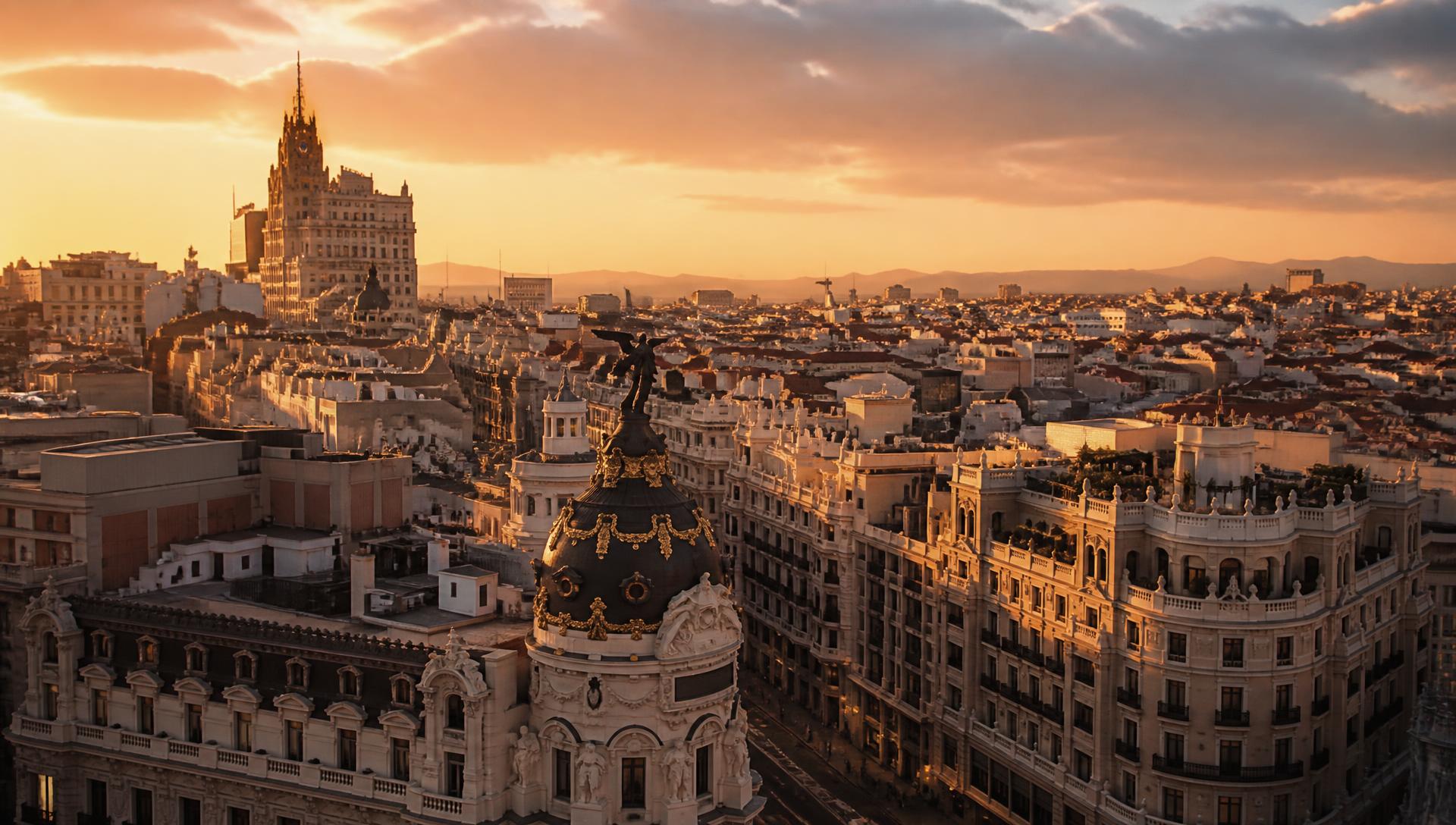 Madrid skyline at golden hour
